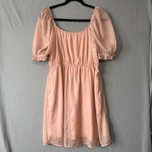 Hayden Los Angeles Womens Puff Sleeve Peasant Mini Dress Size M Cream Pockets